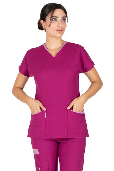 Alsancak Üniforma Set de tricou pentru doctor și asistentă din țesătură subțire Twin Flex Cherry Lycra