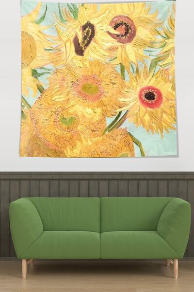 Genel Markalar Van Gogh Ayçiçekleri Leke Tutmaz Kumaş Duvar Örtüsü Duvar Halı...