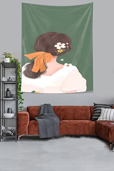 farbala Girl with Flower Hair Stain Resistant Fabric Wall Cover Wall Carpet T...