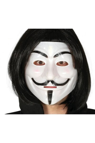 Marsilyan Black Color Fake Short Hair and V for Vendetta Mask Anonymous Mask ...