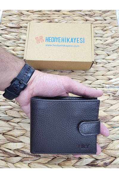 HKY Ανδρικό πορτοφόλι από γνήσιο δέρμα με λεπτομέρεια στο πλάι