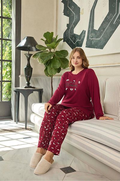 Aydoğan Claret Red Dreams Pajama Set - Women'S, Plus Size, 0642