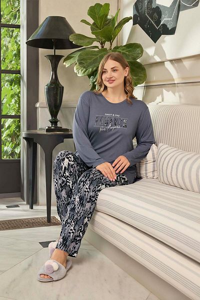 Aydoğan Plus Size Forever Women's Blue Gray Pajamas Set - 0658