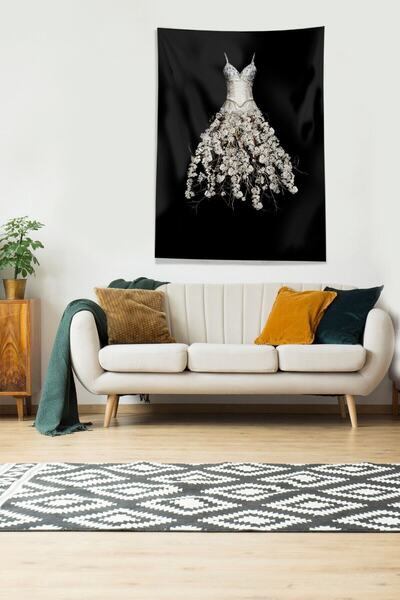 Pelangi Women's Patterned Stain Resistant Velvet Fabric Wall Cloth with Black...