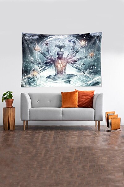 farbala Multicolor Yoga Master Patterned Stain Resistant Velvet Fabric Wall Covering Wall Carpet Tapestry