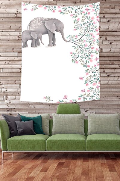 farbala Elefant fericit și puiul său Tapiserie de perete din țesătură rezistentă la pete