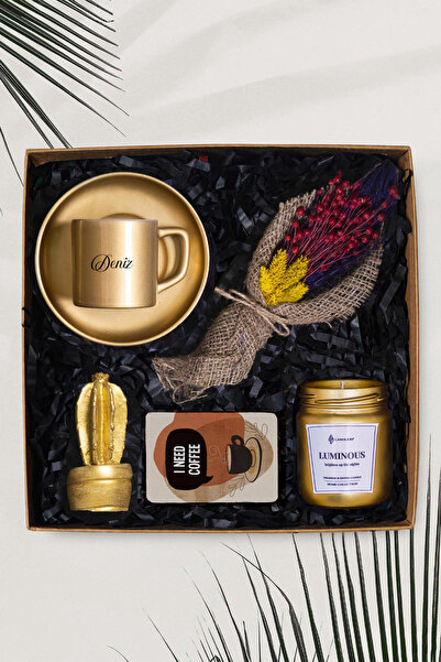 TrendHediye Altın Renk Kişiye Özel Fincan, Türk Kahvesi, Cam Mum, Tütsü Hediy...