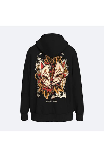 Shout Υπερμεγέθη μάσκα Kitsune Premium Ποιότητας Unisex Φούτερ με φερμουάρ