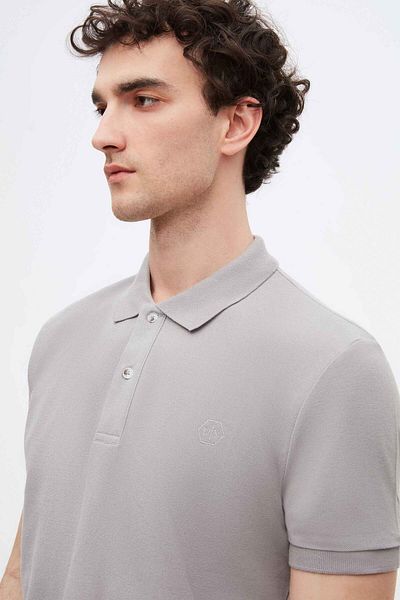 D'S Damat Tricou cu broderie cu guler polo, 100% bumbac, cu textura gri piqué, cu croiala normală