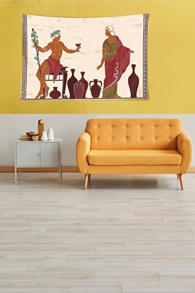 Pelangi Antik Yunan Tanrısı Kadeh Desen Leke Tutmaz Kadife Dokulu Kumaş Duvar...