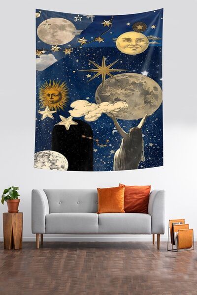 farbala Sun And Moon Stain Resistant Fabric Wall Cover Wall Carpet Tapestry