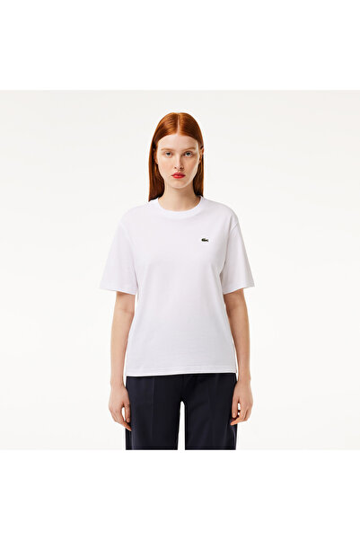 Lacoste Kadın Relaxed Fit Bisiklet Yaka Beyaz T-Shirt