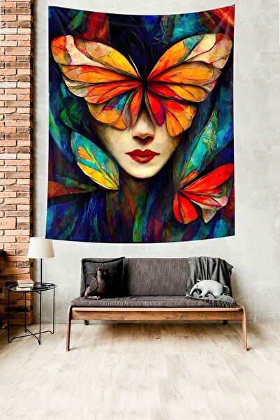 Generic Brand Colorful Butterfly Girl Stain Resistant Fabric Wall Cover Wall ...