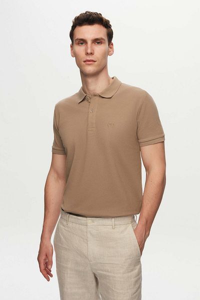 D'S Damat Tricou brodat cu gât polo, 100% bumbac, cu textura piqué de nurcă, cu croiala normală