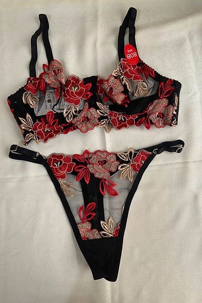 Moldina Γυναικείο Σετ Σουτιέν Μαύρο Μπορντό Floral Underwire Brode