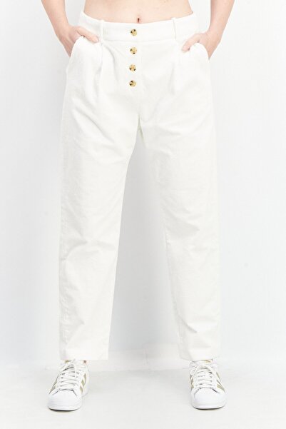 Esprit Women Regular Fit Wide Leg Ribbed Pants, White