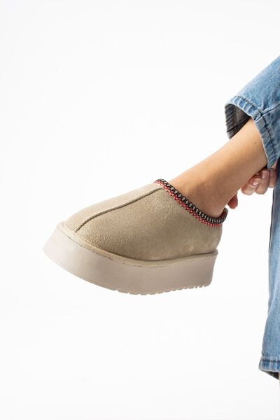 SOLDOY Beige Suede Ultra Mini - Winter Furry Mini Slippers Boots & Booties