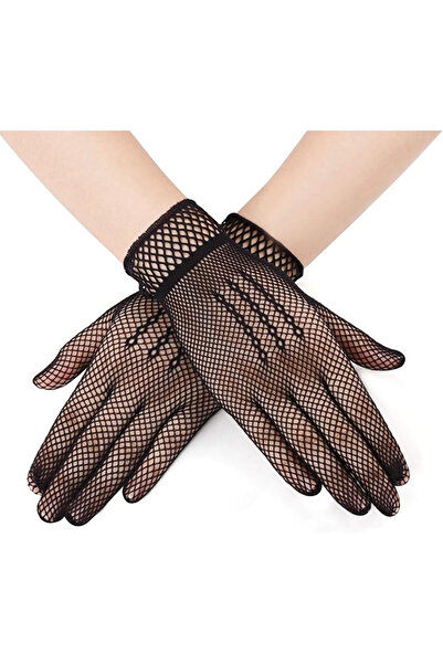 Pazarcan Black Color Stretch Fabric Mesh Gloves Fingered Knit Gloves Adult Si...