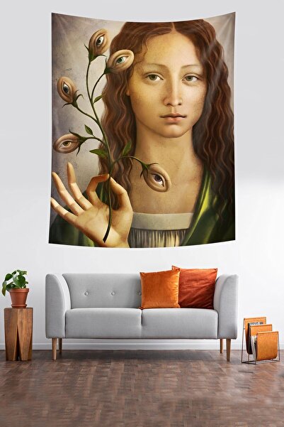 uygun dekor Eye Figures in Flowers Themed Stain Resistant Fabric Wall Cloth W...