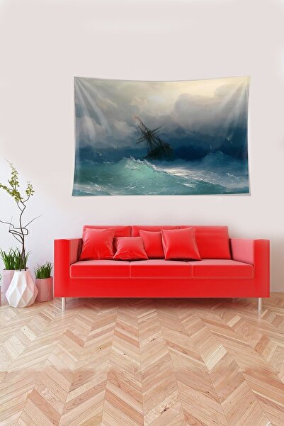 Pelangi سجادة مخملية منقوشة على شكل سفينة زرقاء - سجادة حائط مقاومة للبقع في ...