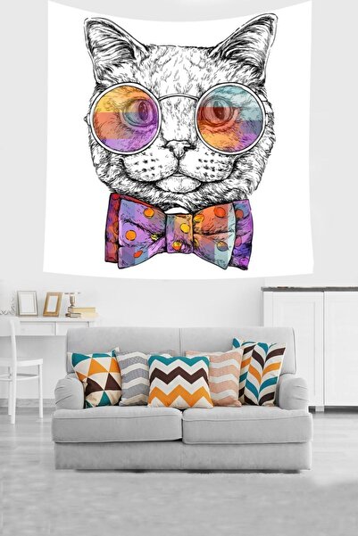 uygun dekor Model de pisică drăguță cu ochelari de pisică, rezistentă la pete, catifea, țesătură, acoperire de perete, tapiserie