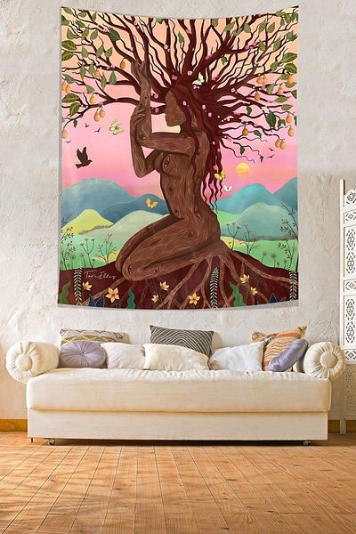Pelangi Tree Patterned Women's Tapis - Non-Slip Fabric, Wall Cover and Carpet
