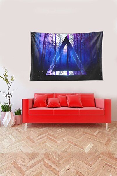 farbala Blue Triangle Patterned Stain Resistant Velvet Fabric Wall Cover Wall Carpet Tapestry