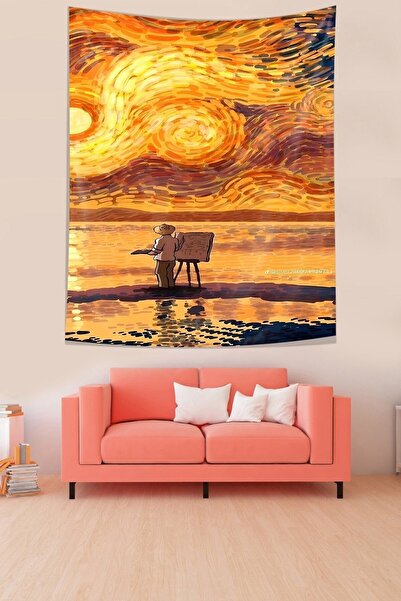 farbala Van Gogh Painter by the Sea Stain Resistant Fabric Wall Cloth Wall Tapestry Tapestry