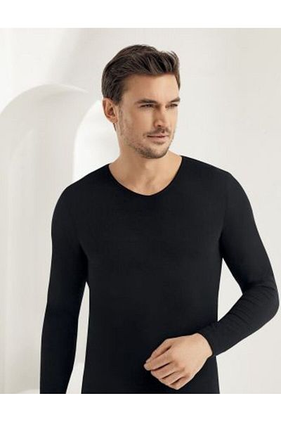 Şahinler Men's Long Sleeve V-Neck Lycra Single Jersey Undershirt Me074