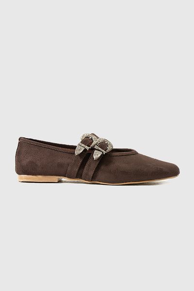 Feyz istanbul Chi̇esa Women's Ballerinas - Brown Suede, Double Buckle