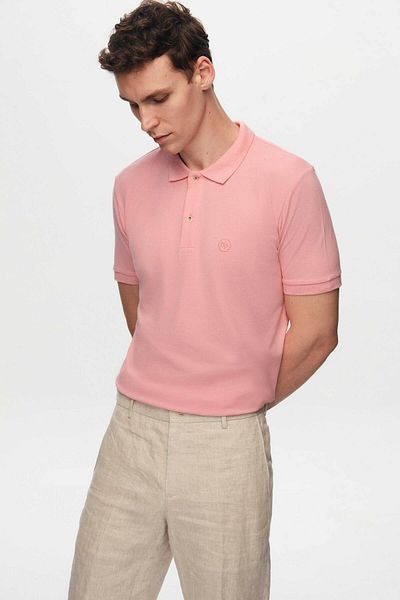 D'S Damat Pink Pique Pattern - 100% βαμβακερό κεντημένο μπλουζάκι πόλο με λαιμόκοψη