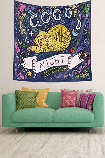 Genel Markalar Good Night Cat Sevimli Kadi Leke Tutmaz Kadife Dokulu Kumaş Du...