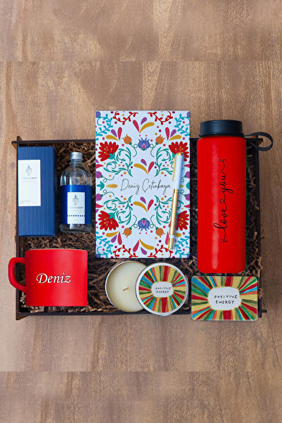 Genel Markalar Özel Ahşap Kutu İle Hediye seti & İsme Özel Fincan, Defter, Ro...