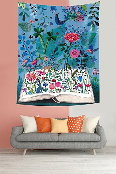 farbala Underwater Book Flowers and Animals Stain Resistant Fabric Wall Cloth Wall Carpet Tapestry
