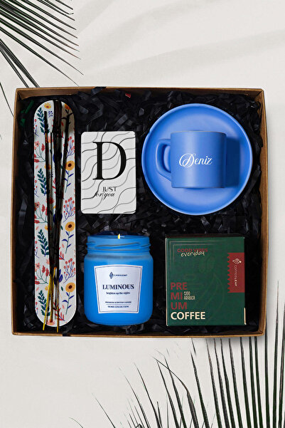 TrendHediye Kişiye Özel Fincan, Kahve, Cam Mum, Tütsü Hediye Seti