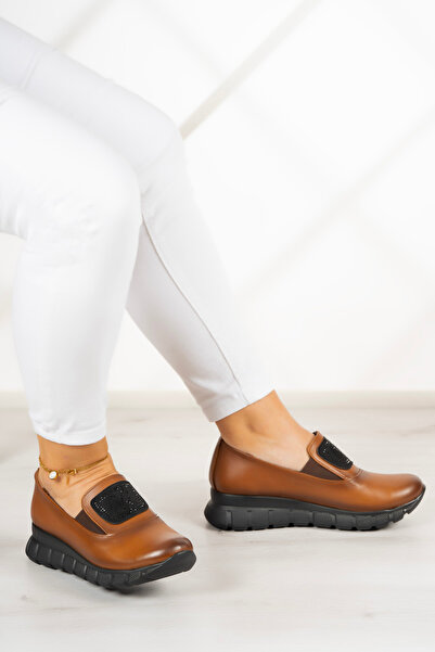 Erkan Saçmacı Παπούτσια Morena Taba από γνήσιο δέρμα αγελάδας με πέτρα με στρογγυλή μύτη casual