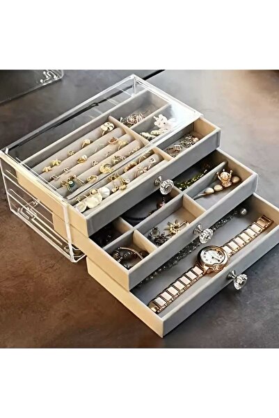 zyc Jewelry Bijouterie Jewelry Box Organizer with 3 Drawers Transparent 13 X 23 X 10 cm