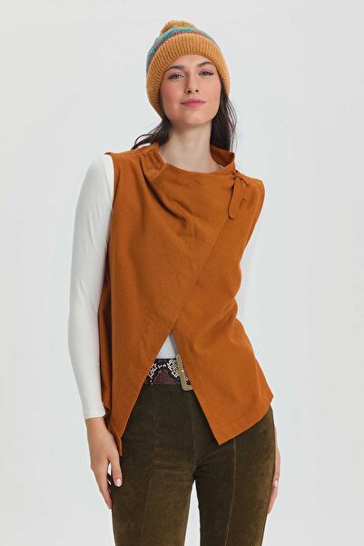 Clandestino Жіночий жилет з деталями на комірі, богемний стиль, коричневий