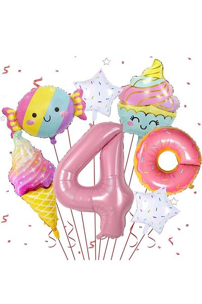 DÜVENCİ TİCARET 7 Pieces Pentagram Rainbow and Pink Donut Foil Balloons Set