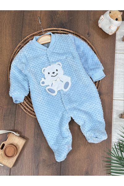 tiwitibaby Plush Teddy Bear Embroidered Booties Snap Fastener Winter Baby Boy Jumpsuit
