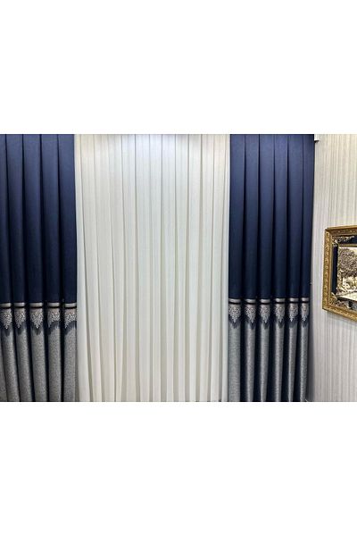 NİVEMESHOME Nivemeshome Titus Fj632145 V-530 Navy Blue 1/3 Frequent Pleated Background Curtain Apm