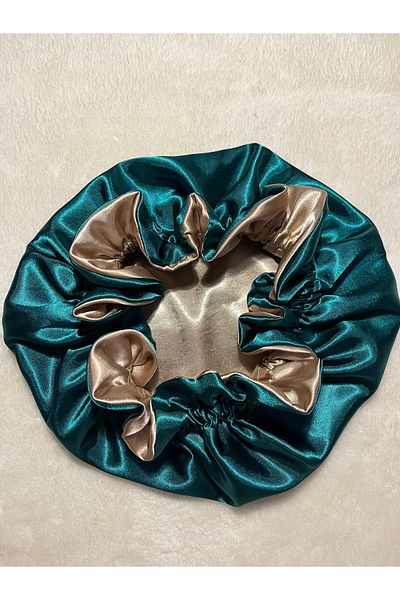 PratikDikisco Double Sided Green Gold Satin Hair Cap / Beret for Curly Hair