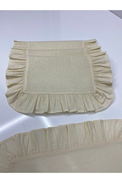 LILYUM Home 100% Cotton Beige Raw Linen Frilly 4-Piece Placemat Rectangular 35X45 cm