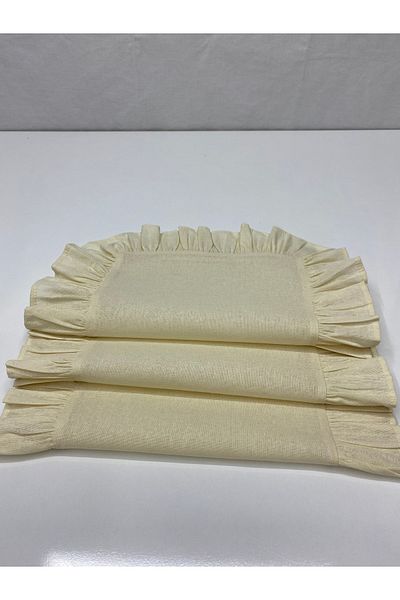 LILYUM Home 100% Cotton Beige Raw Linen Frilly 4-Piece Placemat Rectangular 35X45 cm