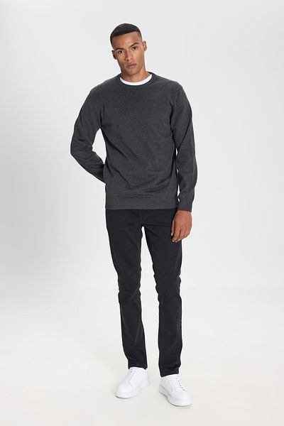 ALTINYILDIZ CLASSICS Men's Anthracite-Melange Cotton Standard Fit Regular Cut Crew Neck Knitwear Sweater