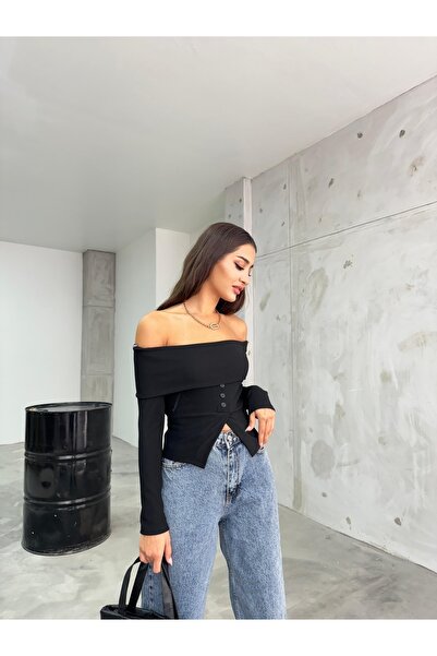 BİKELİFE Women's Ottoman Fabric Madonna Collar Buttoned Blouse