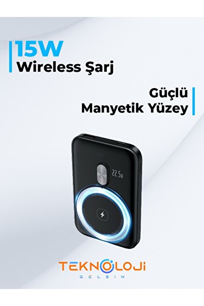 Teknoloji Gelsin MagSafe Powerbank 22.5W Hızlı Şarj Taşınabilir Batarya Kablosuz Şarj Cihazı Mıknatıslı 5000 mAh