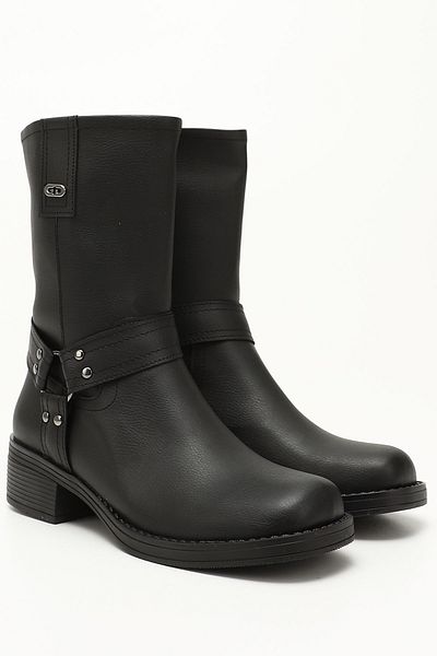 GÖNDERİ(R) Women's Black Zippered Blunt Toe Thick Heeled Biker Boots