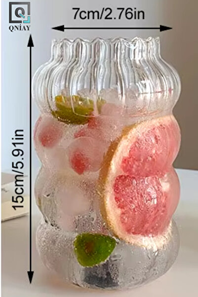 QNİAY Heat Resistant Borosilicate 4 Curved Shaped Cup Soft Drink Cocktail Coffee and Presentation Cup 1 Piece