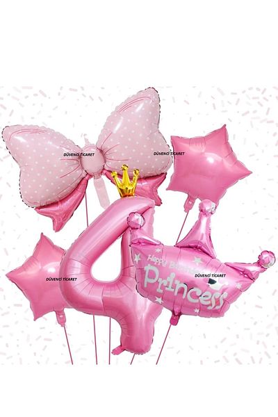 DÜVENCİ TİCARET 5-Piece Foiled Age Set - Princess, Crown Bow and Balloon
